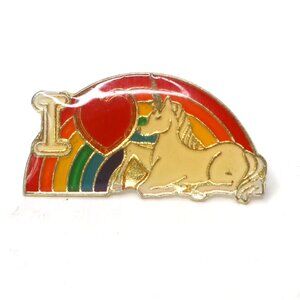 Vintage I Love Unicorns Enamel Pin Vibrant Colourful Rainbow Metal Pinback Retro